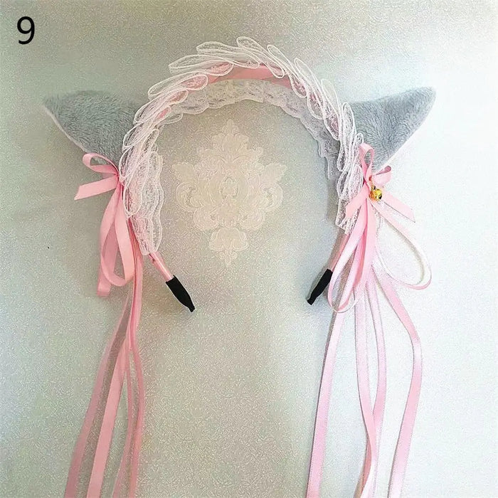 1PC Kawaii Cat Ears Headband Lace Bow Head Wrap Lolita Wedding Party Cosplay Maid Headdress Women Girls Anime Hair Accessories