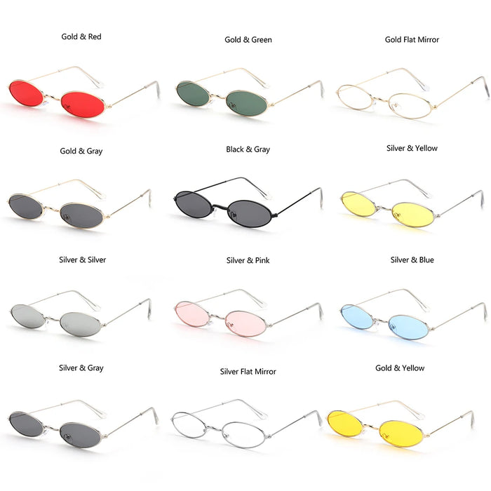 1PC Vintage Small Frame Shades Retro Oval Black Sunglasses Unisex Luxury Brand Designer Pink Sun Glasses Female Travel Eyewear