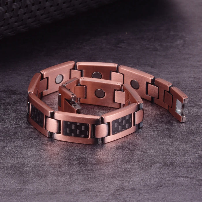 Vinterly Pure Copper Bracelet Men Magnetic 12mm Black Carbon Fiber Arthritis Men Hand Chain Link High Magnet Jewelry Benefits
