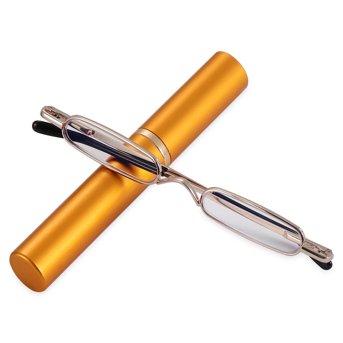 1PC Mini Portable Metal Reading Glasses With Case Vision Care Retro Light Weight Resin Lens Readers Presbyopic Eyeglass+1.0~+4.0
