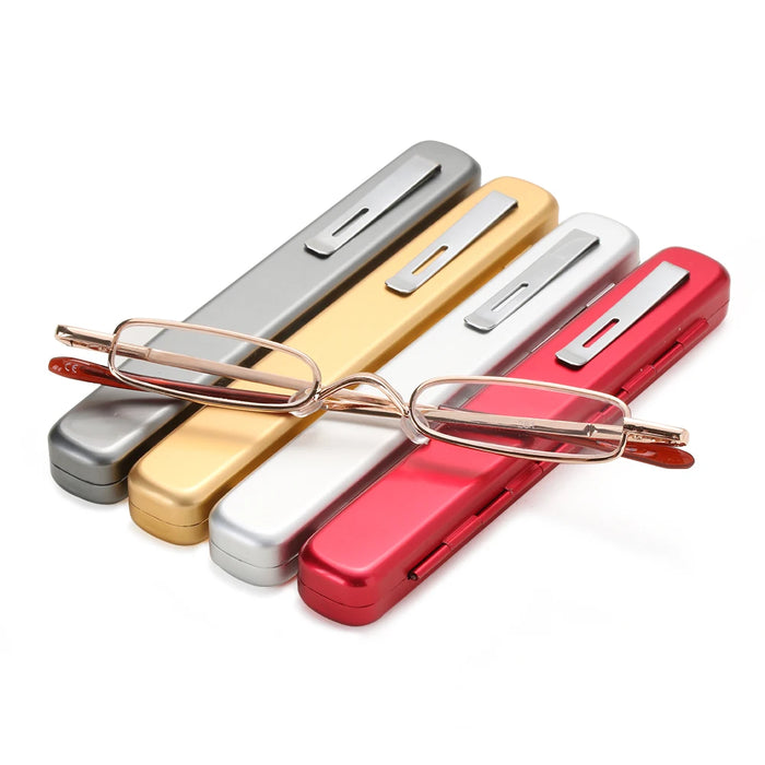 1PC Mini Portable Metal Reading Glasses With Case Vision Care Retro Light Weight Resin Lens Readers Presbyopic Eyeglass+1.0~+4.0