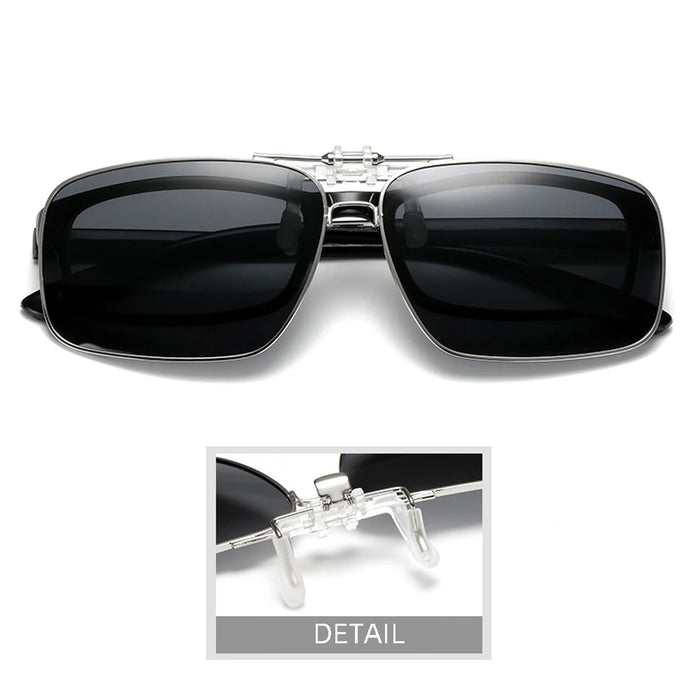 VIVIBEE Mens Metal Clip on Sunglasses Polarized Eyeglasses UV400 Women Square Night Vision Driving Sun Glasses