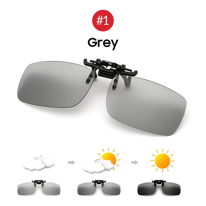 VIVIBEE Polarized Square Flip Up Clip on Sunglasses for Night Driving Lens Men Photochromic Women Fishing Sun Glasses