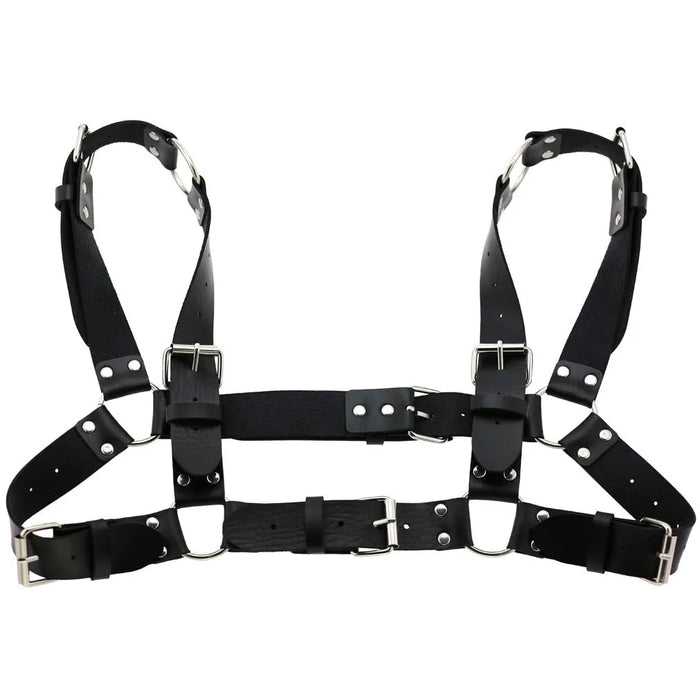 Women Men Sexy Punk Chest Harness Adjustable Caged Metal Body Chain PU Leather Choker Statement Necklace Party Clubwear