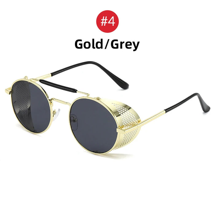 VIVIBEE Steampunk Sunglasses Men 2026 Trending Gothic Round Alloy Red Metal Punk Goggles Retro Party Sun Glasses
