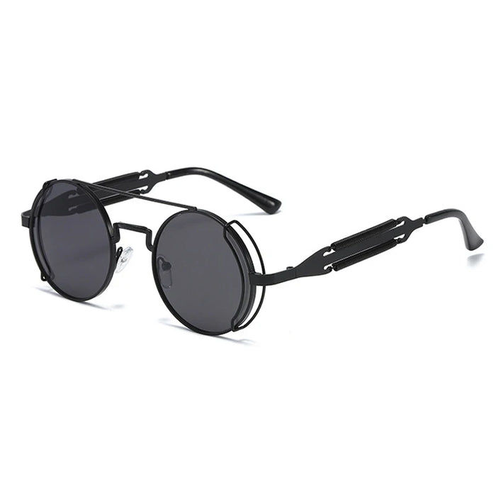 VIVIBEE Lunettes de soleil Steampunk Homme Rondes Lentilles Rouges Lunettes de soleil Punk Noir Métal Style Gothique 2026 Nouveaux Produits Femme Protection UV400