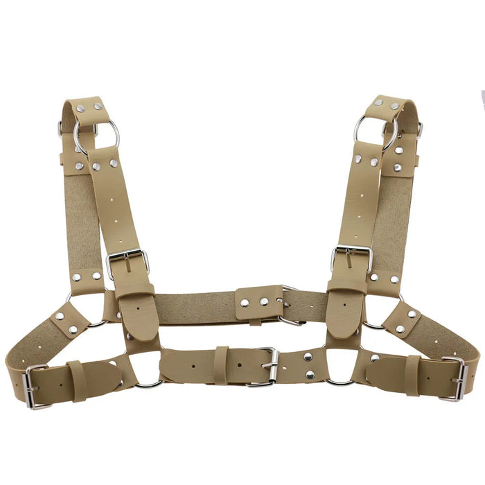 Women Men Sexy Punk Chest Harness Adjustable Caged Metal Body Chain PU Leather Choker Statement Necklace Party Clubwear
