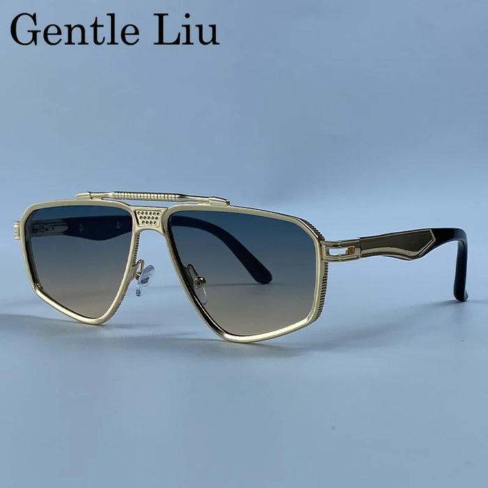 Steampunk Polygon Sunglasses Men 2026 Luxury Brand Designer Metal Frame Square Double Bridge Sun Glasses Vintage Driving Shades