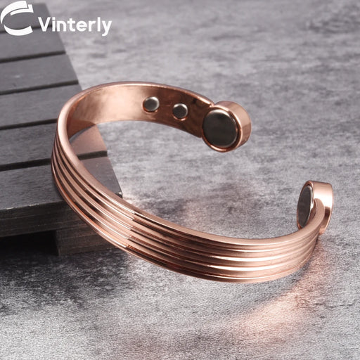 Pulseras de Cobre Puro para Hombres y Mujeres, Brazaletes Ajustables con Diseño de Rayas y Imanes, Bangles Magnéticos para Artritis, Salud, Alta Potencia Magnética, Joyería Sólida de Cobre