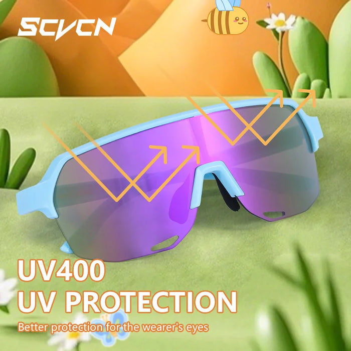 SCVCN Children Cycling Sunglasses Outdoor Road MTB Bike Eyewear Teenager Girls Boy Hiking Running Glasses Sports UV400 Goggles