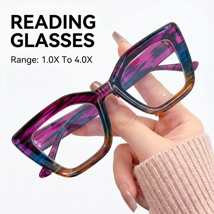 Gafas de lectura progresivas de gradiente morado con marco de bisagra metálica, elegantes gafas de lectura recetadas para adultos