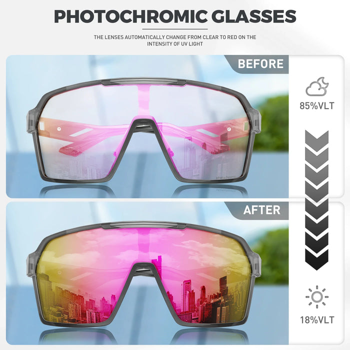 SCVCN Cycling Photochromic Sunglasses Men Women Outdoor Sports Running Glasses UV400 MTB Road Bike Eyewear Driving Hiking