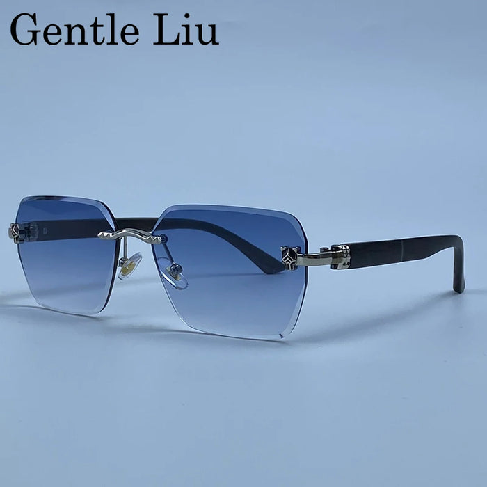 Rimless Square Men Sunglasses 2026 Luxury Polygon Photochromic Sun Glasses Male Driving Shades Punk Cut Lenses Frameless Eyewear