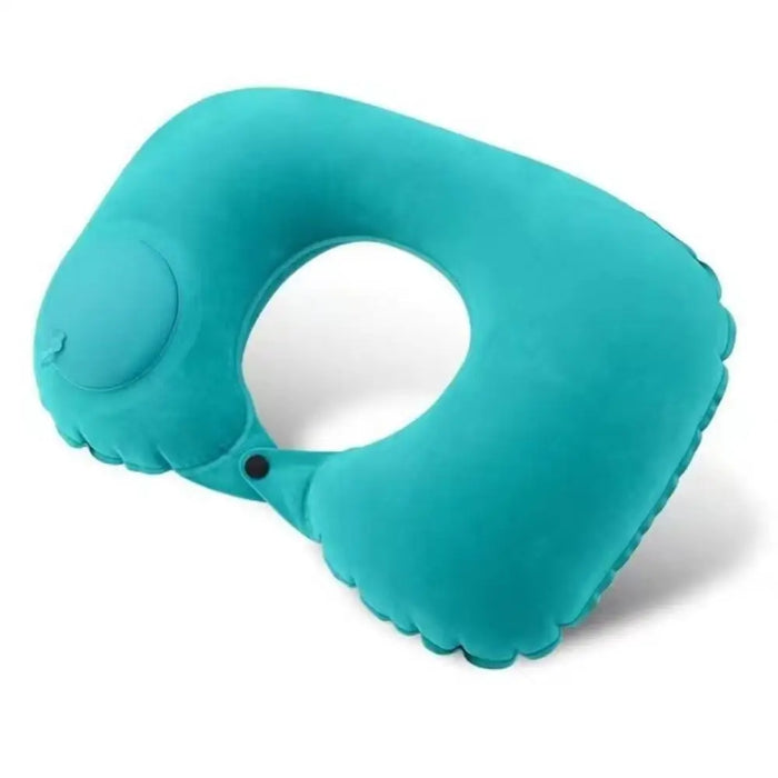Almohada de cuello inflable en forma de U portátil con pulsador, suave soporte de aire, almohada de viaje cómoda para dormir en vuelos y coches
