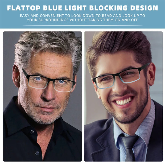 MODFANS Stylish Gradient Rectangle Men's Blue Blackout Reading Glasses, UV Protection, Comfort Spring Hinge Glasses