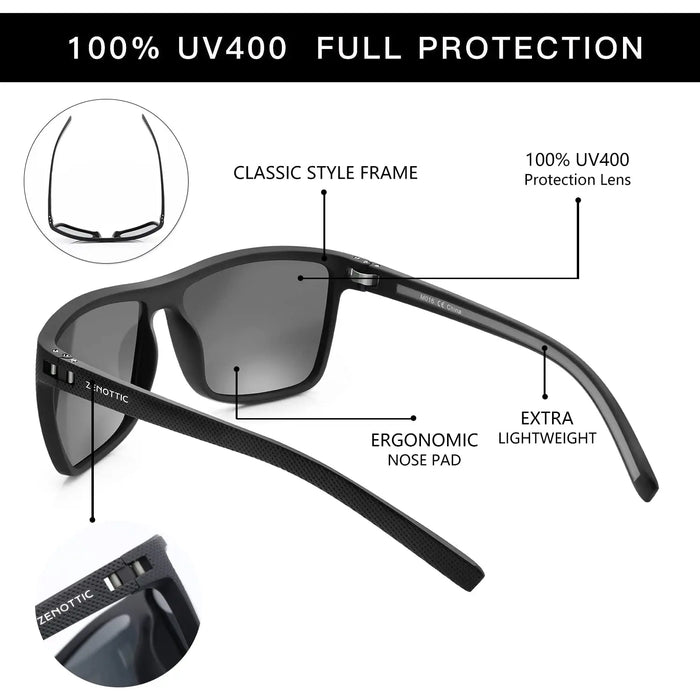 ZENOTTIC Lunettes de soleil polarisées tendance pour femmes et hommes, monture légère en TR90, protection UV400, lunettes de soleil carrées