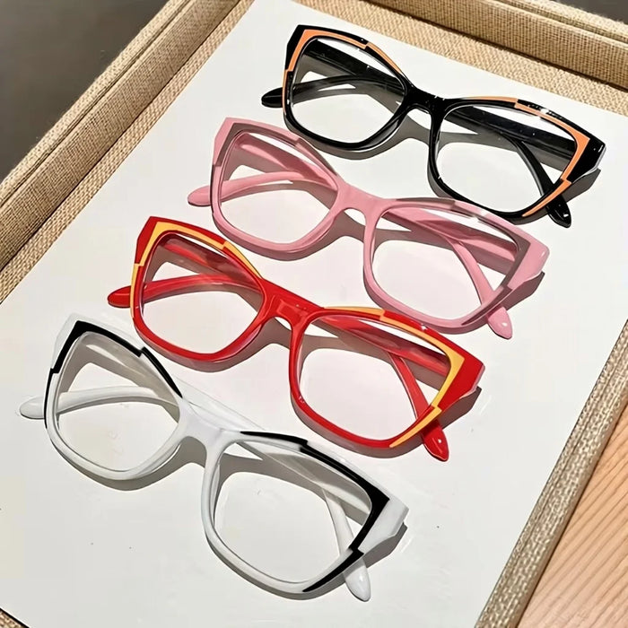 4-Piece Set of Contrasting Cat Eye Reading Glasses, Anti Blue Light for Women, Fashionable Reading Glasses for Mobile Phones