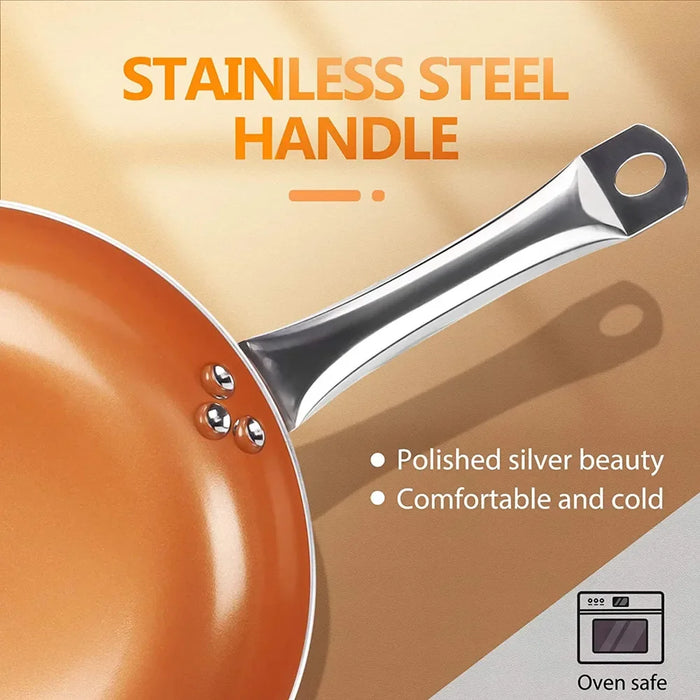 Sartén de Cobre Antiadherente de 8/10/12 Pulgadas, Sartenes de Cocina para Huevos, Bistec, Pescado, Cocinar, Freír, Apta para Uso General en Cocinas de Gas e Inducción