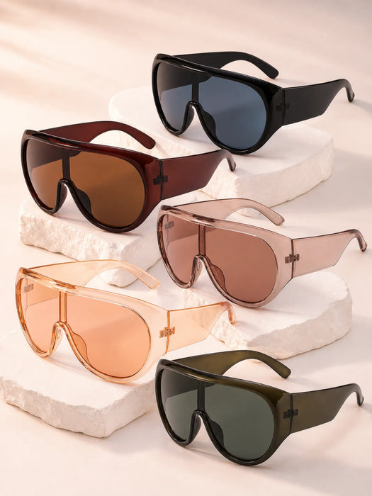 Y2K Wide Rim Shield Sunglasses, Unisex Oversized Wraparound Frame Solid Lens Street Style Eyewear