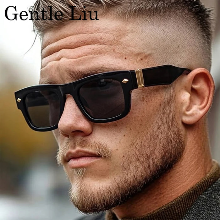 Lunettes de soleil rétro steampunk carrées photochromiques pour hommes, marque de luxe, design oversize, monture épaisse, rivet, lunettes de soleil pour homme