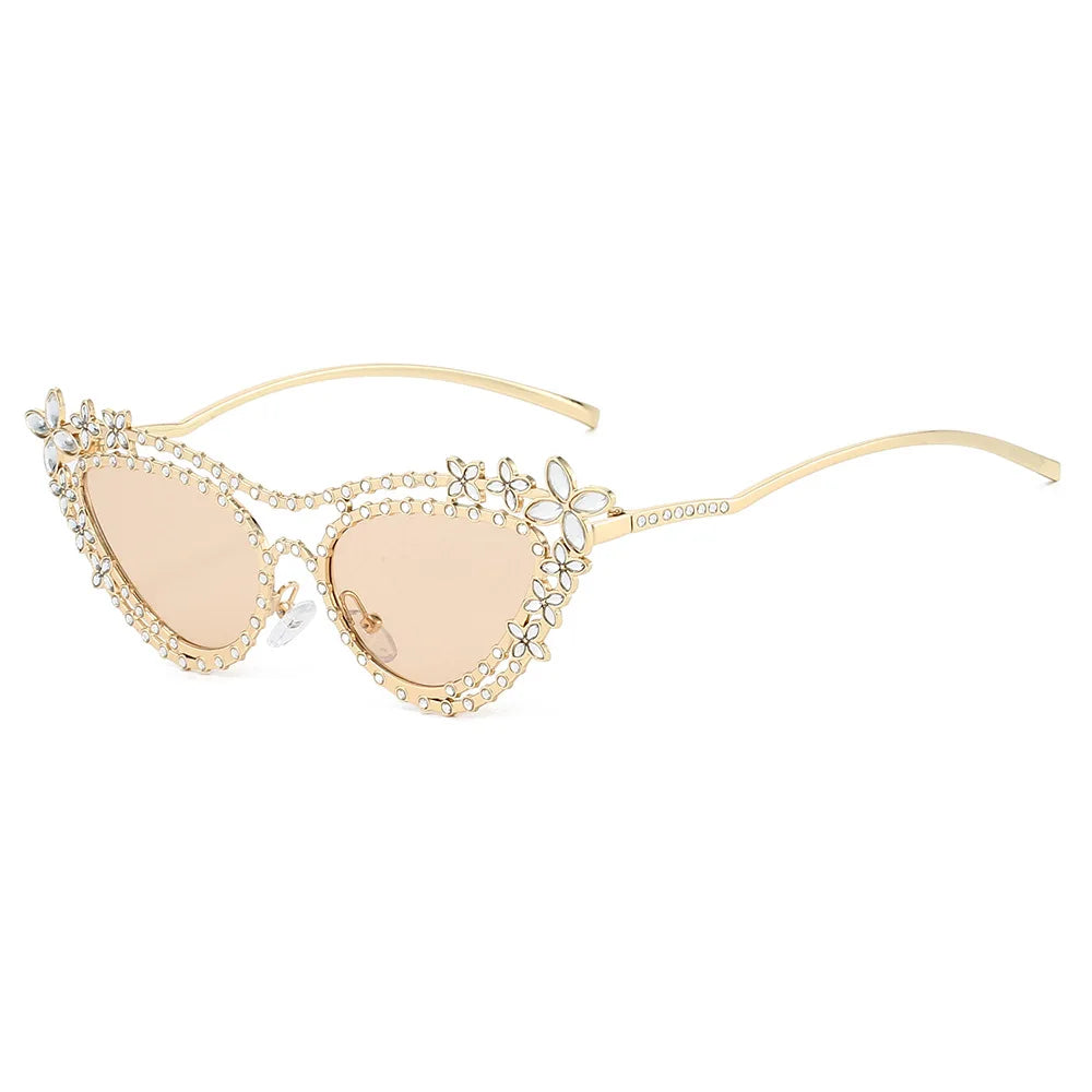 Ins Nouvelles Lunettes de soleil de luxe à double faisceau œil de chat pour femmes Y2K, design de fleur en diamant, tendance, décontractées, pour hommes, Gafas De Sol UV400