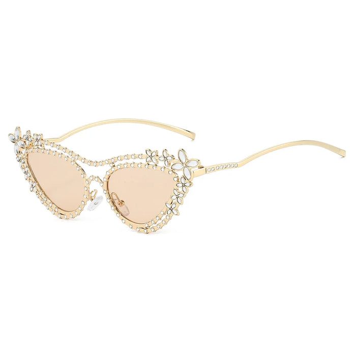Ins Nouvelles Lunettes de soleil de luxe à double faisceau œil de chat pour femmes Y2K, design de fleur en diamant, tendance, décontractées, pour hommes, Gafas De Sol UV400