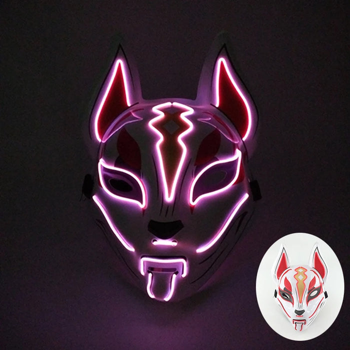 LED Fox Mask Neon Light Up Japanese Kitsune Mask for Halloween Cosplay Party Rave Festival Costume Glowing EL Wire Masque