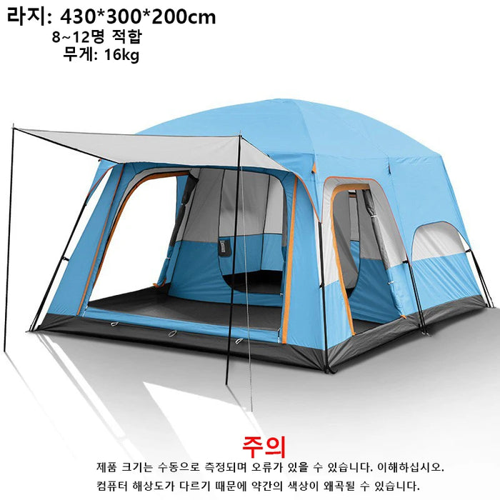 Outdoor Camping Family Tent 3-12 Person Double Layers Oversize 2 Rooms Thickened Rainproof Outdoor Family Camp Tour Equipment