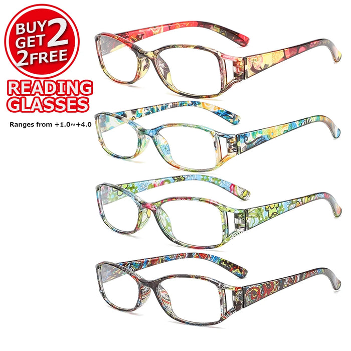 4 Pairs of Printed Reading Glasses Set for Women, Anti Blue Light Reading Multi Color Portable Reading Glasses