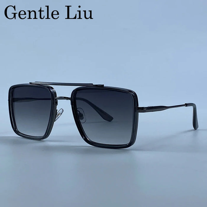 Oversized Steampunk Square Metal Sunglasses Men 2026 Luxury Designer Vintage Double Bridge Sun Glasses Retro Driving Eyewear