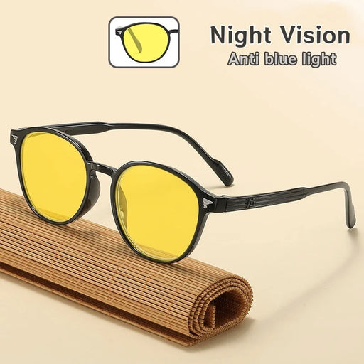Lunettes de vision nocturne à monture ronde et verres jaunes pour hommes et femmes, ultra-légères, anti-lumière bleue, protection oculaire pour la conduite.