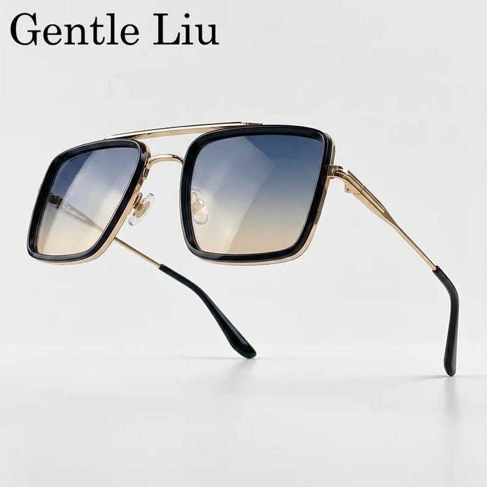 Oversized Steampunk Square Metal Sunglasses Men 2026 Luxury Designer Vintage Double Bridge Sun Glasses Retro Driving Eyewear