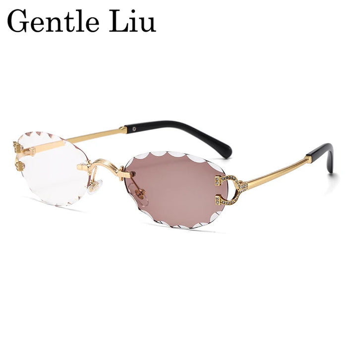 Oval Punk Rimless Change Color Sunglasses Men 2026 Luxury Brand  Photochromic Sunglass Metal Frame Cutting Lens Eyewear For Male