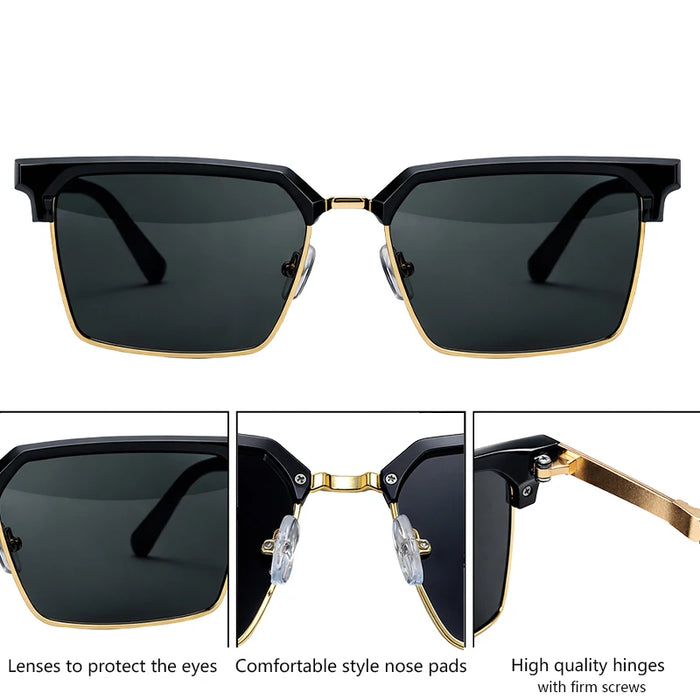 2026 Lunettes de Soleil Carrées de Luxe Designer Homme Classique Vintage Monture Métal Noir Or Lunettes de Soleil Steampunk Conduite