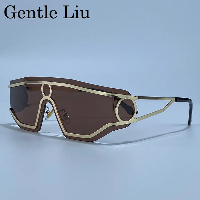 Rimless One-Piece Punk Sunglasses Women 2026 Luxury Brand Shield Wrap Around Goggle Sun Glasses For Lady Outdoor Eyewear Shades