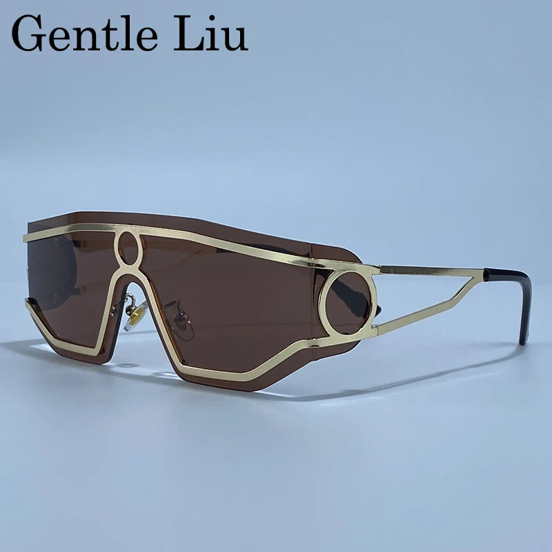 Rimless One-Piece Punk Sunglasses Women 2026 Luxury Brand Shield Wrap Around Goggle Sun Glasses For Lady Outdoor Eyewear Shades