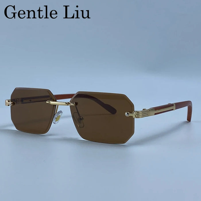Rectangle Punk Rimless Sunglasses Men Vintage Polygon 2026 Luxury Brand Design Geometric Sun Glasses Male Hip Hop Eyewear Shades