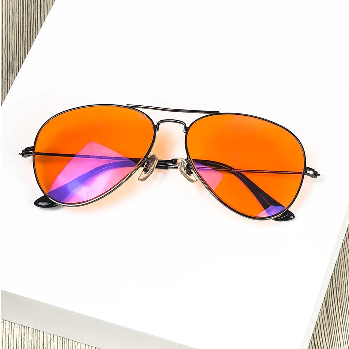 SHINU Gafas con lentes de bloqueo de luz azul para hombre, lentes naranjas, filtro de luz azul, mejor sueño y descanso, montura de metal