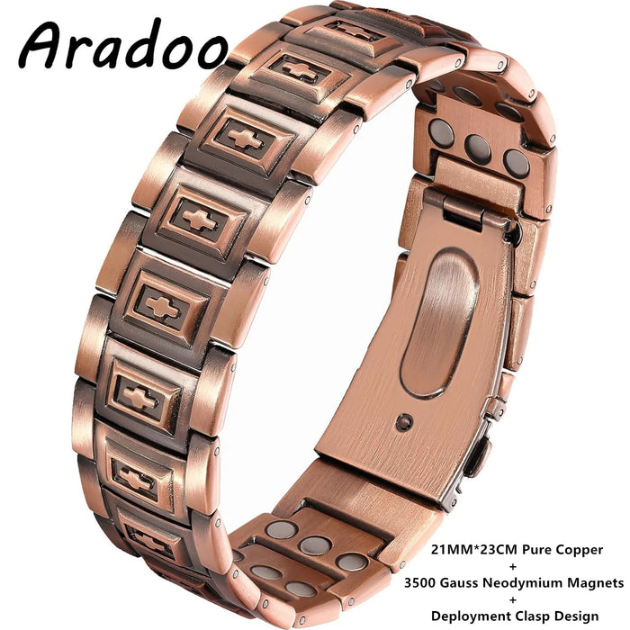 ARADOO Premium Copper Bracelet for Men with 3X Strength,Magnetic Therapy Cross Wristband Jewelry Gifts