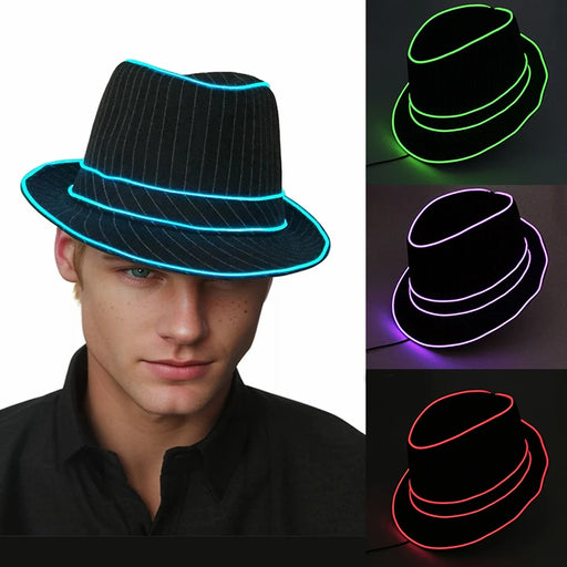 Sombrero Fedora Luminoso LED Múltiples Colores Fiesta Rave Panamá Sombrero LED Caballero Trajes de Baile LED para Accesorios de Fiesta de Boda