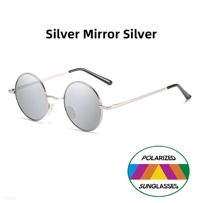 VIVIBEE Lunettes de soleil classiques polarisées rondes en métal pour femmes, décontractées, rétro UV400, pour hommes, noires, tendance 2026