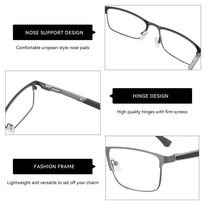 ZENOTTIC Gafas de Presbicia Progresivas Cuadradas a la Moda Montura de Fibra de Carbono de Alta Calidad Gafas de Miopía Gafas Ópticas Hombre