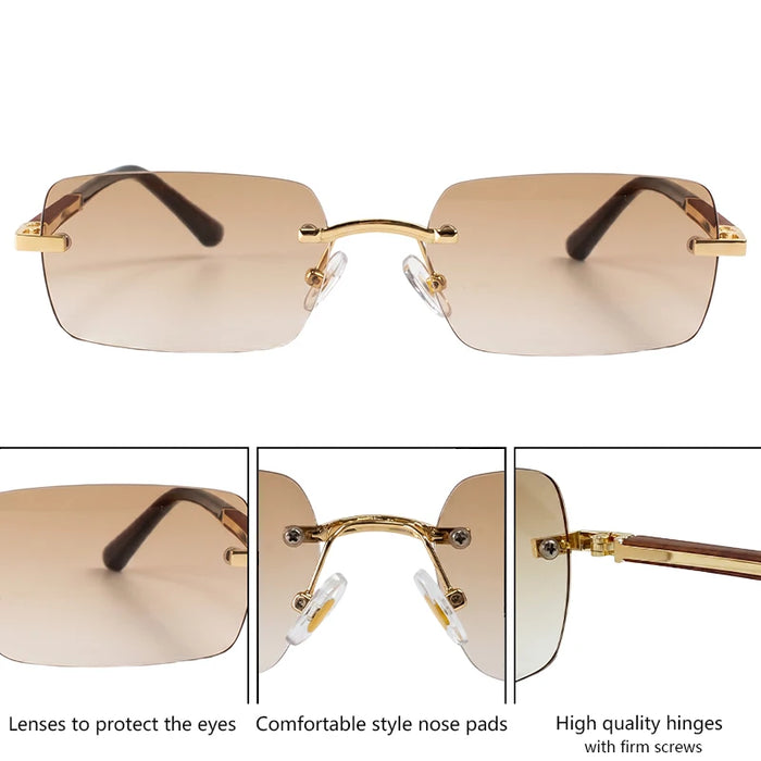 Rectangle Punk Rimless Sunglasses Men 2026 Luxury Designer Trendy Photochromic Sun Glasses Vintage Small Frame Driving Eyewear