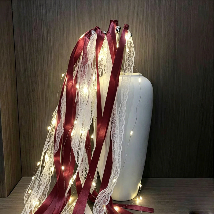 20-200Pcs Light Up Wedding Sparklers Wedding Wands Ribbon Streamers LED Silk Fairy Wands with Bells for Birthday Concert Raves