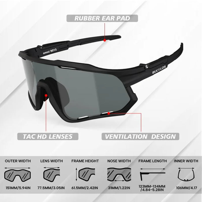 BUCKLOS Polarized Cycling Glasses UV400 Road Mountain Bike Goggles TR-90 Frame Windproof Outdoor Sports Eyewear Cycling Parts
