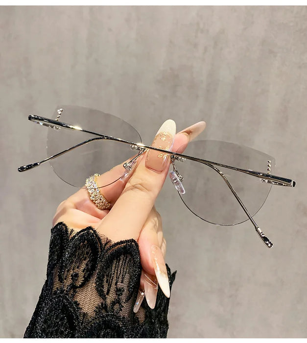 Ultralight Women's Frameless Glasses Frame Color Change Myopia Glasses Fashion Cat Glasses Frame Glasses