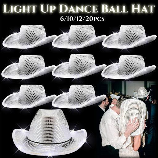 Chapeaux de cowboy lumineux 6-20 pièces Chapeaux de cowgirl clignotants LED Chapeaux de cowboy western pour femmes pour réception de mariage, bal de danse, fête