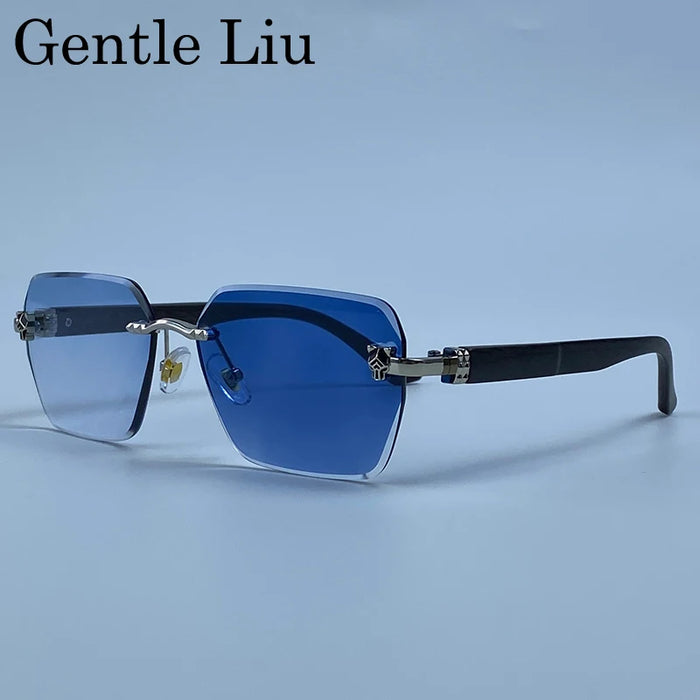 Rimless Square Men Sunglasses 2026 Luxury Polygon Photochromic Sun Glasses Male Driving Shades Punk Cut Lenses Frameless Eyewear