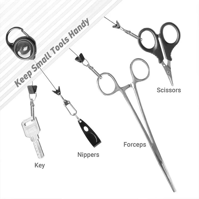 Mousqueton rétractable robuste avec enrouleur à câble en acier, boucle, porte-clés à ressort pour activités de plein air, accessoire de sport, outil.