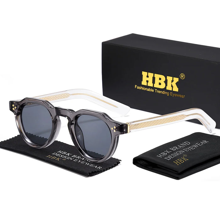 HBK Retro Small Round Men Sunglasses High-Quality Thick Style Women Outdoor Travel Business Driving Decorative Glasses UV400